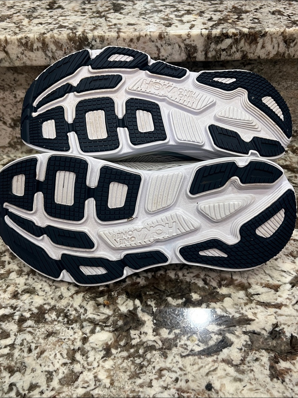 Hoka Women's Bondi 7 Sneakers in Light Gray, Navy & Peach - Picture 4 of 7